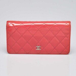Chanel Pink Quilted Patent Leather L Yen Wallet